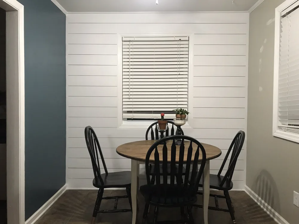 After: dining nook remodel with shiplap wall