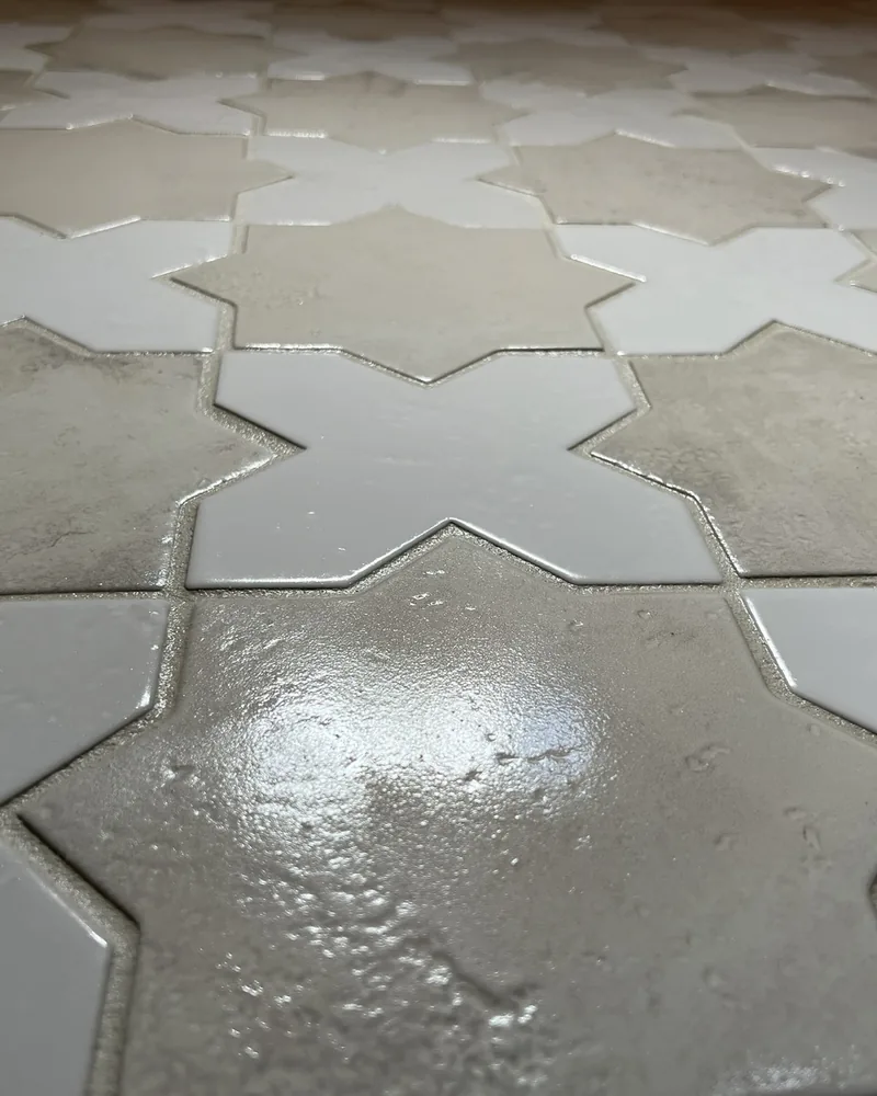 Star and cross tile floor, hand set, by Creative Construction Concepts in Los Angeles